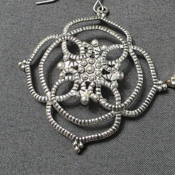 Silver Tone, Floral Bohemian Style, Vintage Dangle Earrings - Item 509 - Picture 3 of 5